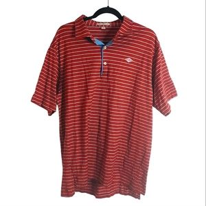 Peter Millar Cotton Golf Burnt Orange Striped Polo Shirt, L